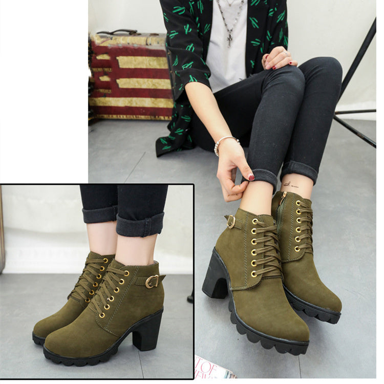 Bottes à Talons Épais avec Boucle