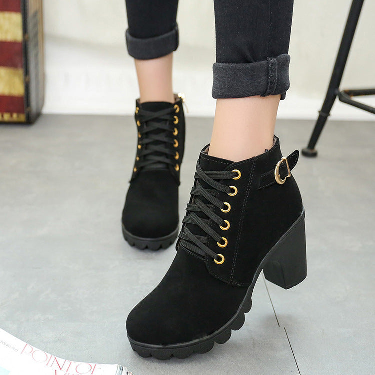Bottes à Talons Épais avec Boucle