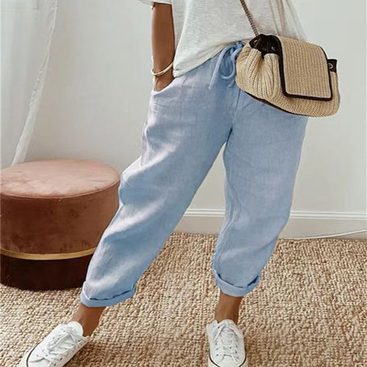 Pantalon Décontracté en Coton et Lin