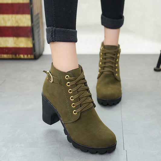 Bottes à Talons Épais avec Boucle