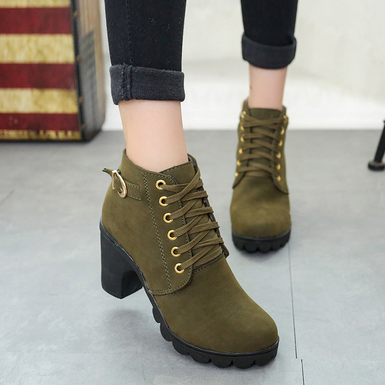 Bottes à Talons Épais avec Boucle