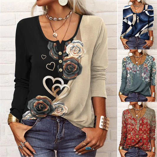 T-shirt Femme Col U à Motifs