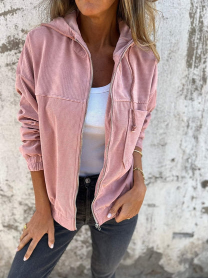 Veste Zippée à Capuche en Velours Côtelé