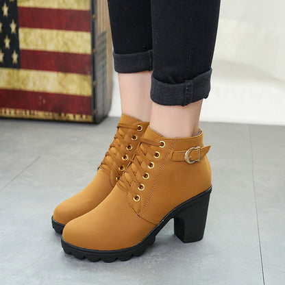 Bottes à Talons Épais avec Boucle